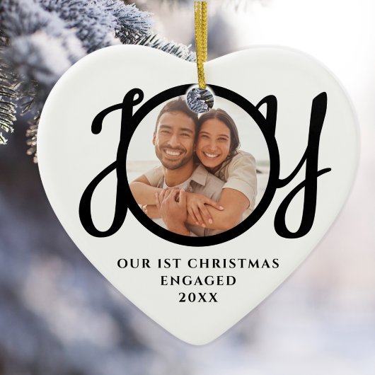 Our First Christmas Engaged Photo Heart-Shaped セラミックオーナメント
