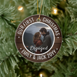 Our First Christmas Engaged Photo Keepsake セラミックオーナメント