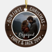 Our First Christmas Engaged Photo Keepsake セラミックオーナメント (正面)