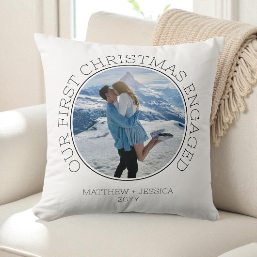 Our First Christmas Engaged SImple Modern 2 Photo クッション