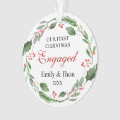 Our First Christmas Engaged wreath ornament オーナメント (正面)