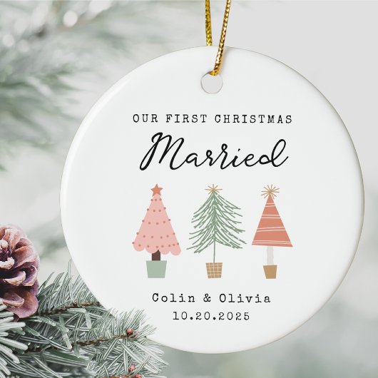 Our First Christmas Married Custom Couple Name セラミックオーナメント
