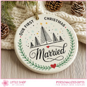 Our First Christmas Married Customizable Photo セラミックオーナメント
