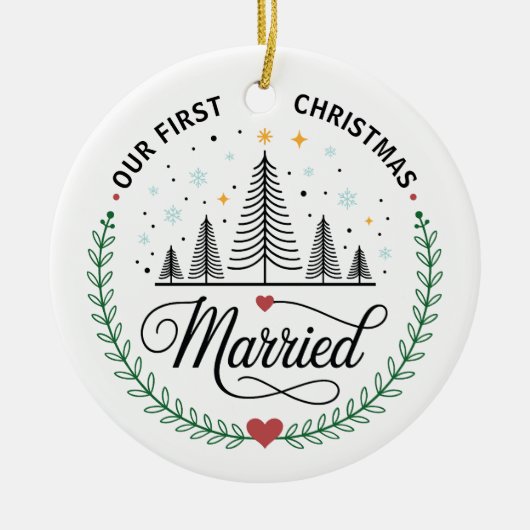 Our First Christmas Married Customizable Photo セラミックオーナメント (正面)