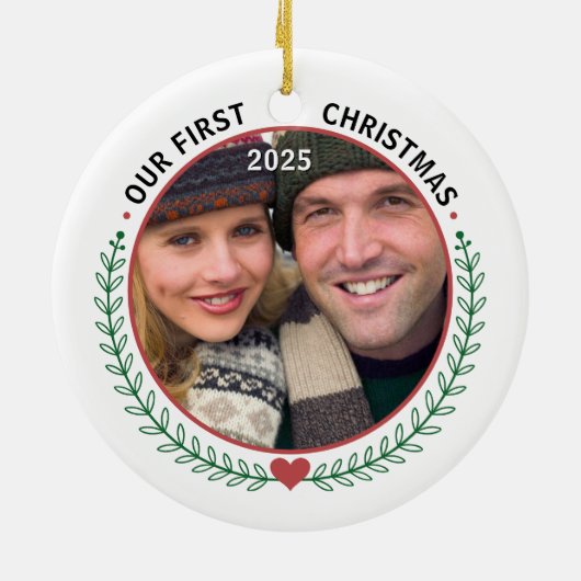 Our First Christmas Married Customizable Photo セラミックオーナメント (裏面)