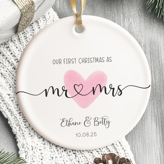 Our First Christmas Married Ornament Mr&Mrs Heart セラミックオーナメント