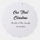 Our first Christmas Mr and Mrs couple name date オーナメントカード (裏面)