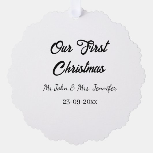 Our first Christmas Mr and Mrs couple name date オーナメントカード (正面)