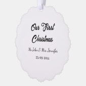 Our first Christmas Mr and Mrs couple name date オーナメントカード (左)