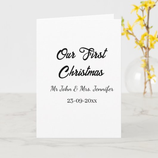 Our first Christmas Mr and Mrs couple name date カード (黄色い花)