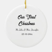 Our first Christmas Mr and Mrs couple name date セラミックオーナメント (裏面)