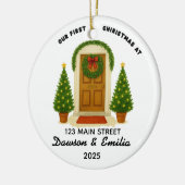 Our First Christmas New Home Custom Address Orname セラミックオーナメント (左)