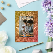 Our first Christmas orange red glitter photo year アクリル招待状 (インサイチュ (ウェディング))