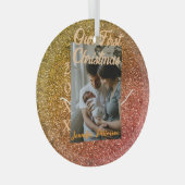 Our first Christmas orange red glitter photo year ガラスオーナメント (正面右)