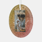 Our first Christmas orange red glitter photo year ガラスオーナメント (正面左)