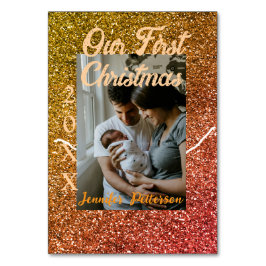 Our first Christmas orange red glitter photo year テーブルナンバー