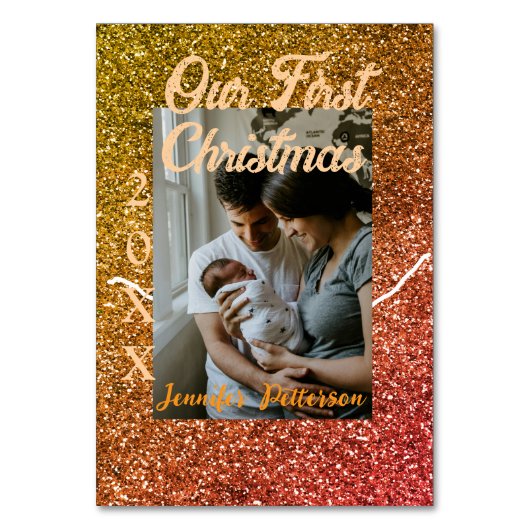 Our first Christmas orange red glitter photo year テーブルナンバー (正面)