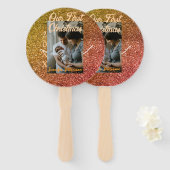 Our first Christmas orange red glitter photo year ハンドファン (正面&裏面)