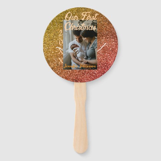 Our first Christmas orange red glitter photo year ハンドファン (正面)