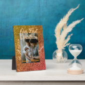 Our first Christmas orange red glitter photo year フォトプラーク (側面)