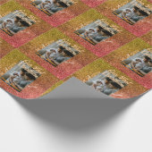 Our first Christmas orange red glitter photo year ラッピングペーパー (角)