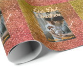 Our first Christmas orange red glitter photo year ラッピングペーパー (ロールコーナー)