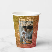 Our first Christmas orange red glitter photo year 紙コップ (裏面)