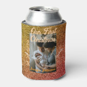 Our first Christmas orange red glitter photo year 缶クーラー (缶正面)