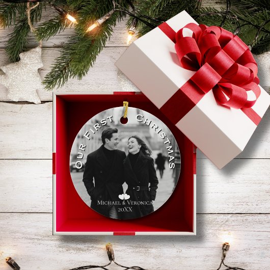 Our First Christmas Photo Personalized Name Year セラミックオーナメント