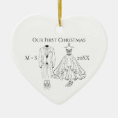 Our First Christmas Photo Wedding Dress Suit Cute セラミックオーナメント (正面)