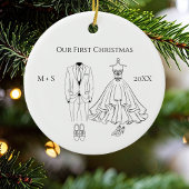 Our First Christmas Photo Wedding Dress Suit Cute セラミックオーナメント