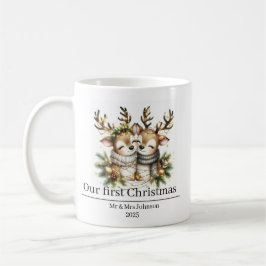Our first Christmas, reindeer design for newlyweds コーヒーマグカップ