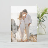Our First Christmas Romantic Beach Newlywed Photo シーズンカード (スタンド正面)