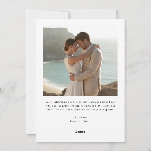 Our First Christmas Script Coastal Photo シーズンカード (裏面)