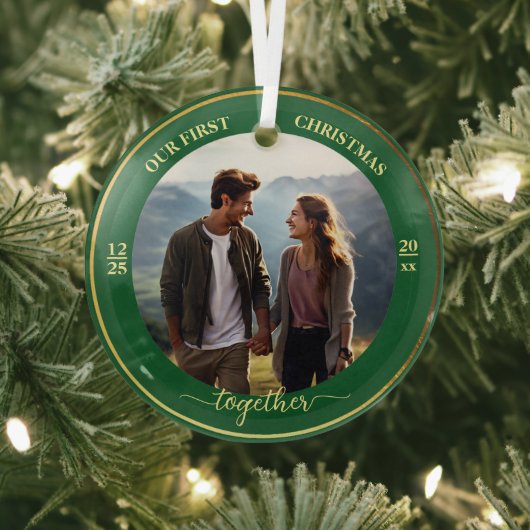 Our First Christmas Together 1 Photo Gold Frame ガラスオーナメント (インサイチュ)