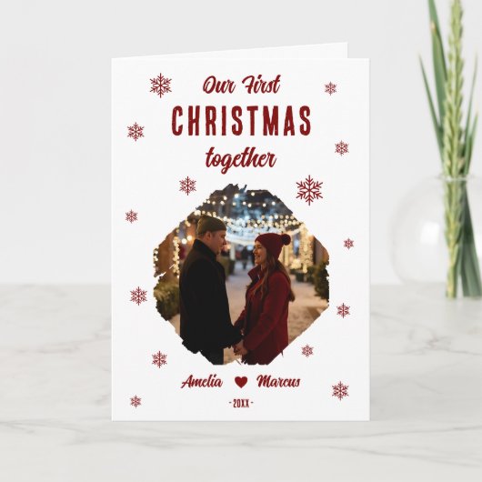 Our First Christmas Together Couple Photo  シーズンカード (正面)