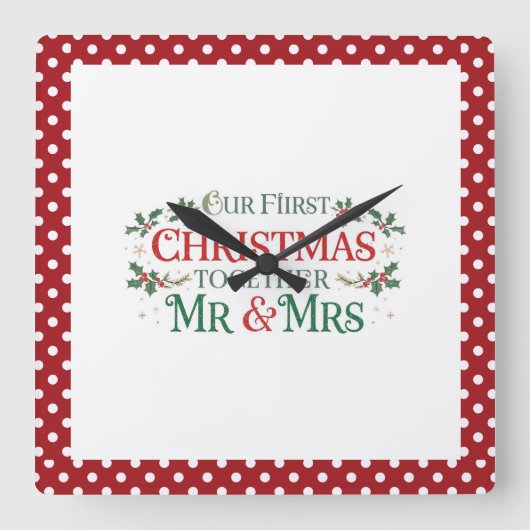Our First Christmas Together Mr. & Mrs スクエア壁時計 (正面)