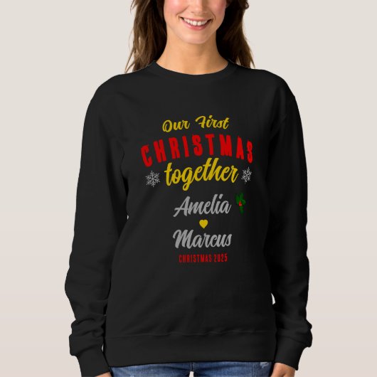 Our First Christmas Together Snowflakes Black スウェットシャツ (正面)
