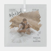 Our First Christmas Together Wedding Photo ガラスオーナメント (正面)