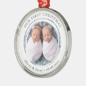 Our First Christmas Twins New Baby Photo Keepsake メタルオーナメント (左)