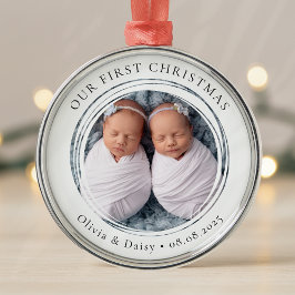 Our First Christmas Twins New Baby Photo Keepsake メタルオーナメント