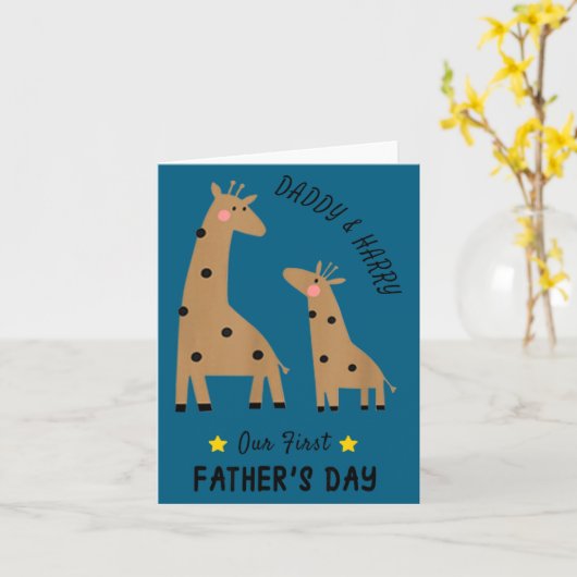Our First Father's Day 2026, Funny Giraffe Gift Da カード (黄色い花)