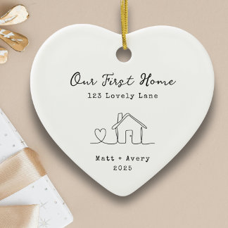 Our First Home Personalized Line Art New House セラミックオーナメント