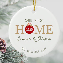 Our First Home Personalized Names Address Year セラミックオーナメント