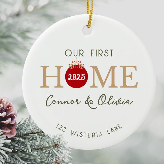 Our First Home Personalized Names Address Year セラミックオーナメント