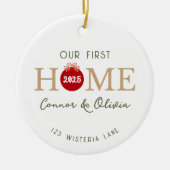 Our First Home Personalized Names Address Year セラミックオーナメント (正面)