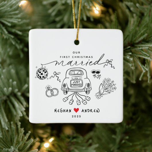 Our First Married Christmas Photo Ornament セラミックオーナメント (ツリー)
