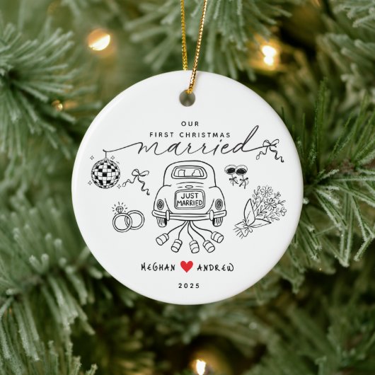 Our First Married Christmas Photo Ornament セラミックオーナメント (ツリー)