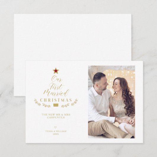 Our First Married Christmas Quote Newlyweds Photo (正面/裏面)