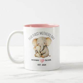 Our First Mother’s Day, Elefant Mom and Baby Mug ツートーンマグカップ